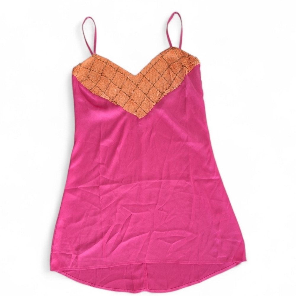 Show Me Your Mumu Satin Sequin Pink Top Or Dress Adjustable Straps Size S NWT - Picture 2 of 9